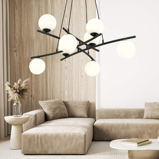 Lampadario Moderno Cadmo Acciaio Nero Bianco 8 Luci E14 Ip20 LA0095-EB-8-NR-BI