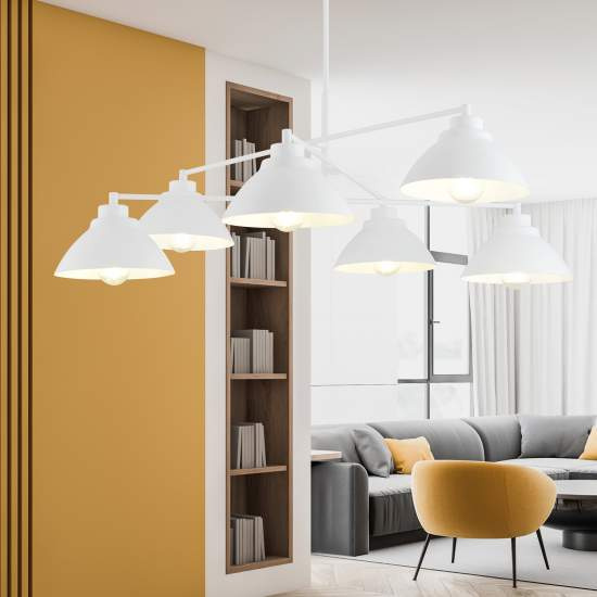 Lampadario Minimal Castore Acciaio Bianco 6 Luci E27 Ip20 LA0097-EB-6-BI
