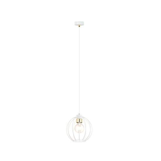 Sospensione Industriale 1 Luce Polluce In Acciao Bianco A Gabbia Con Oro LA0098-EB-1-BI-OR