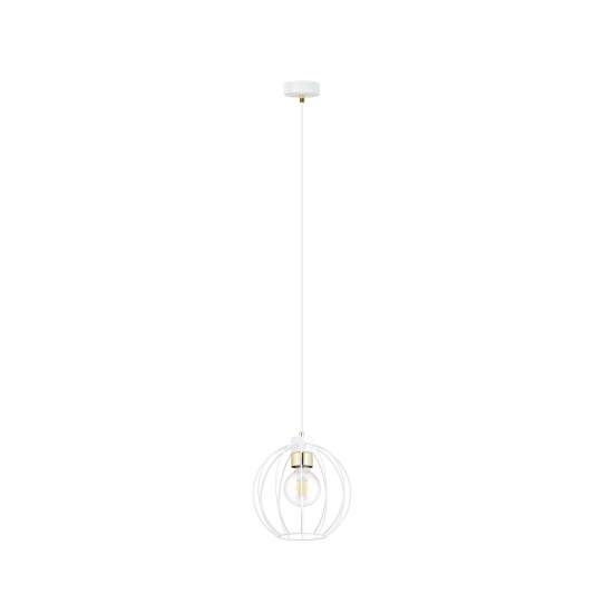 Sospensione Industriale 1 Luce Polluce In Acciao Bianco A Gabbia Con Oro LA0098-EB-1-BI-OR