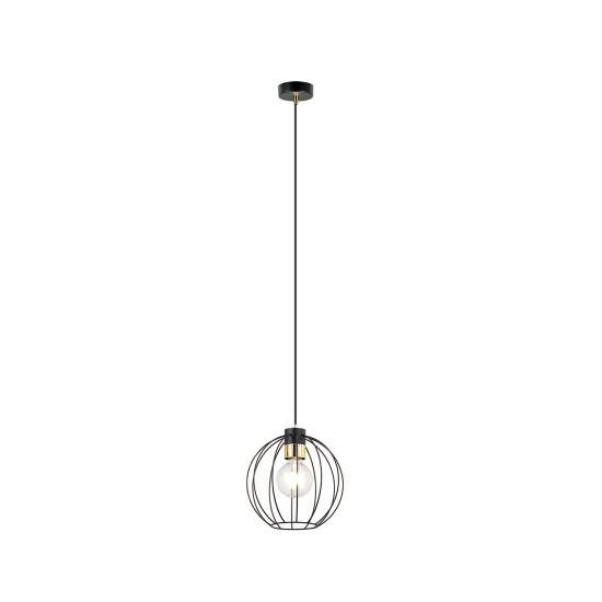 Sospensione Industriale 1 Luce Polluce In Acciao Nero A Gabbia Con Oro LA0098-EB-1-NR-OR
