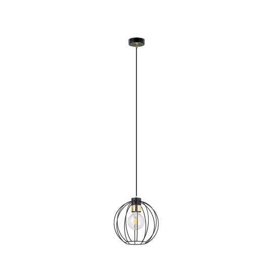 Sospensione Industriale 1 Luce Polluce In Acciao Nero A Gabbia Con Oro LA0098-EB-1-NR-OR