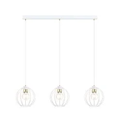 Sospensione Industrial 3 Luci Tiwaz Acciaio Bianco A Paralumi Gabbia Con Oro