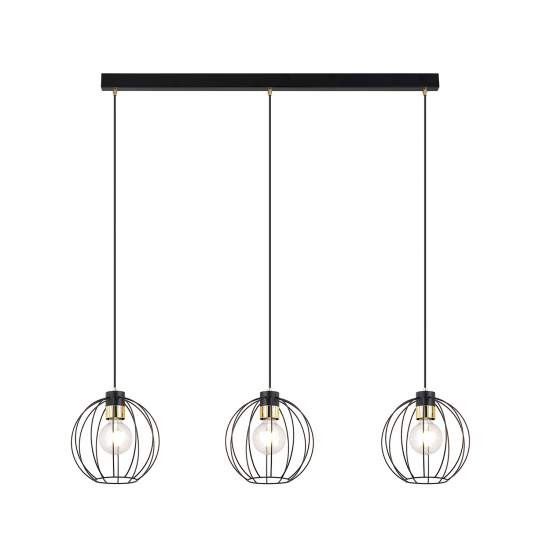 Sospensione Industrial 3 Luci Polluce In Acciaio Nero A Paralumi Gabbia Con Oro LA0098-EB-3-NR-OR
