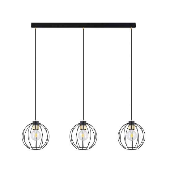 Sospensione Industrial 3 Luci Polluce In Acciaio Nero A Paralumi Gabbia Con Oro LA0098-EB-3-NR-OR