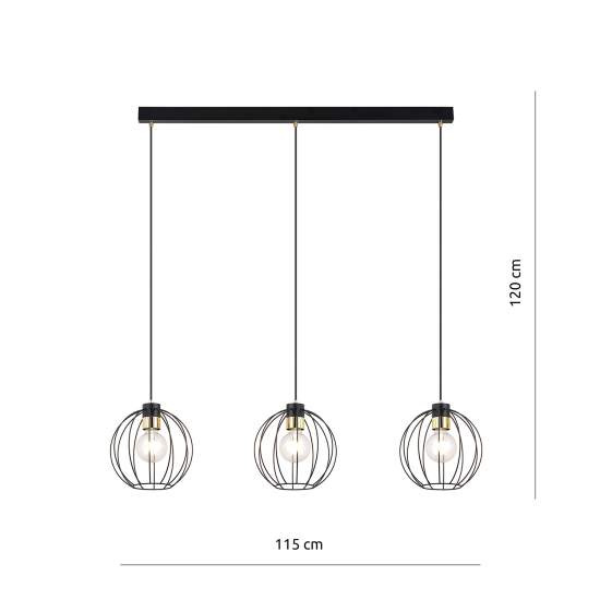 Sospensione Industrial 3 Luci Polluce In Acciaio Nero A Paralumi Gabbia Con Oro LA0098-EB-3-NR-OR