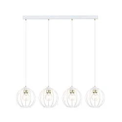 Sospensione Industrial 4 Luci Tiwaz Acciaio Bianco A Paralumi Gabbia Con Oro