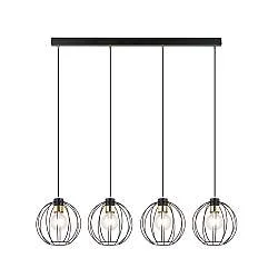 Sospensione Industrial 4 Luci Tiwaz Acciaio Nero A Paralumi Gabbia Con Oro