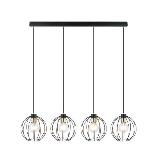 Sospensione Industrial 4 Luci Polluce In Acciaio Nero A Paralumi Gabbia Con Oro LA0098-EB-4-NR-OR