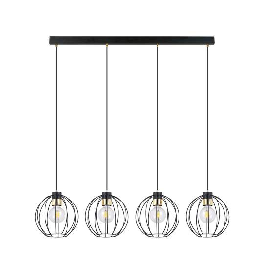 Sospensione Industrial 4 Luci Polluce In Acciaio Nero A Paralumi Gabbia Con Oro LA0098-EB-4-NR-OR