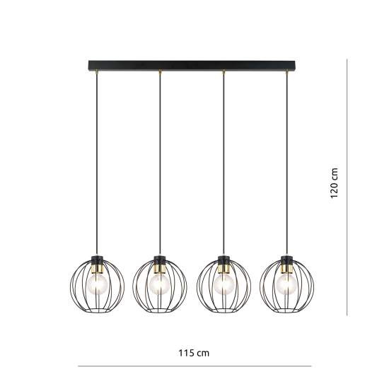 Sospensione Industrial 4 Luci Polluce In Acciaio Nero A Paralumi Gabbia Con Oro LA0098-EB-4-NR-OR