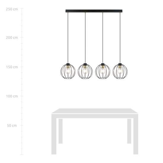 Sospensione Industrial 4 Luci Polluce In Acciaio Nero A Paralumi Gabbia Con Oro LA0098-EB-4-NR-OR
