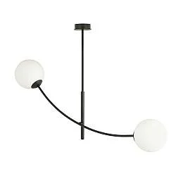 Sospensione Moderna 2 Luci Loptr Acciaio Nero Bracci Regolabili Vetro Opalino
