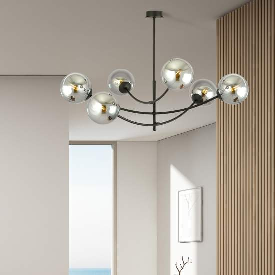 Sospenione Moderna 6 Luci Oceano In Acciaio Nero Bracci Regolabili E Vetro Fumè LA0101-EB-PL6-NR-GR