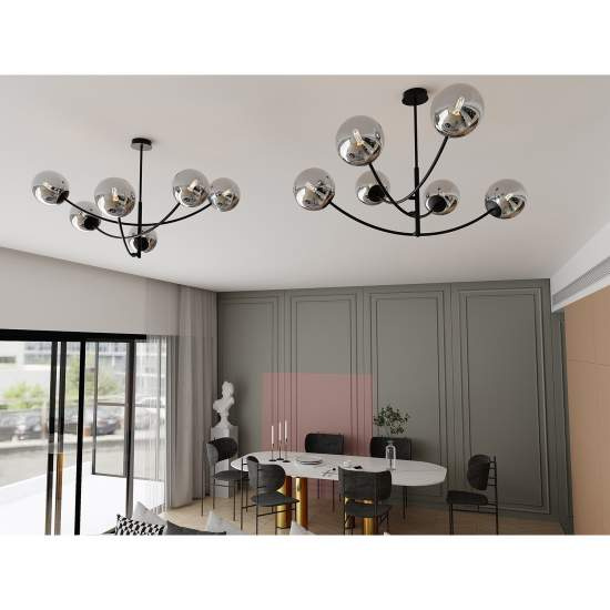 Sospenione Moderna 6 Luci Oceano In Acciaio Nero Bracci Regolabili E Vetro Fumè LA0101-EB-PL6-NR-GR