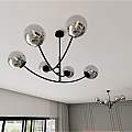 Sospenione Moderna 6 Luci Oceano In Acciaio Nero Bracci Regolabili E Vetro Fumè LA0101-EB-PL6-NR-GR