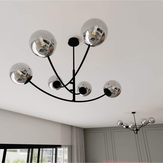 Sospenione Moderna 6 Luci Oceano In Acciaio Nero Bracci Regolabili E Vetro Fumè LA0101-EB-PL6-NR-GR