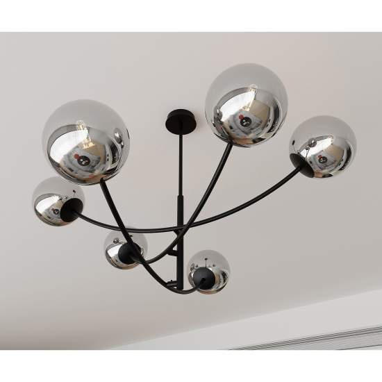Sospenione Moderna 6 Luci Oceano In Acciaio Nero Bracci Regolabili E Vetro Fumè LA0101-EB-PL6-NR-GR