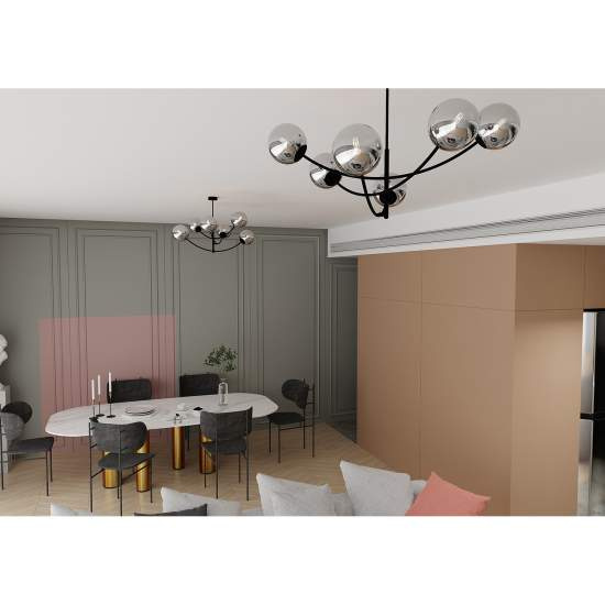 Sospenione Moderna 6 Luci Oceano In Acciaio Nero Bracci Regolabili E Vetro Fumè LA0101-EB-PL6-NR-GR