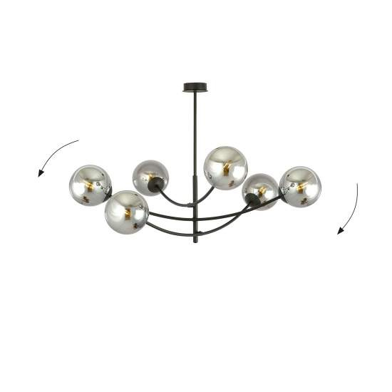 Sospenione Moderna 6 Luci Oceano In Acciaio Nero Bracci Regolabili E Vetro Fumè LA0101-EB-PL6-NR-GR