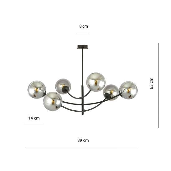 Sospenione Moderna 6 Luci Oceano In Acciaio Nero Bracci Regolabili E Vetro Fumè LA0101-EB-PL6-NR-GR