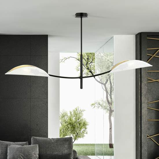 Sospensione Nordica 2 Luci Ares In Acciaio Nero Bianco E Oro Bracci Regolabili LA0102-EB-PL2-NR