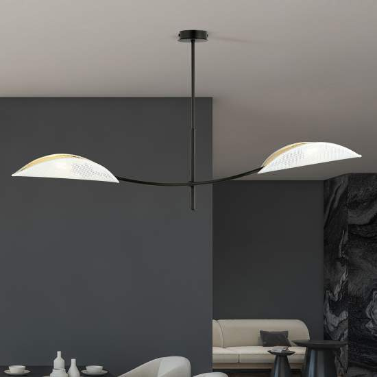 Sospensione Nordica 2 Luci Ares In Acciaio Nero Bianco E Oro Bracci Regolabili LA0102-EB-PL2-NR