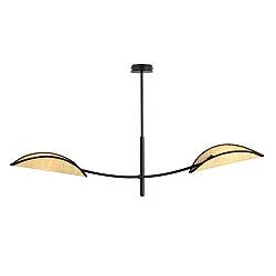 Sospensione Nordica 2 Luci Marte Acciaio E Rattan Con Bracci Regolabili