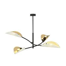 Sospensione Nordica 4 Luci Marte Acciaio Nero Bianco E Oro Bracci Regolabili