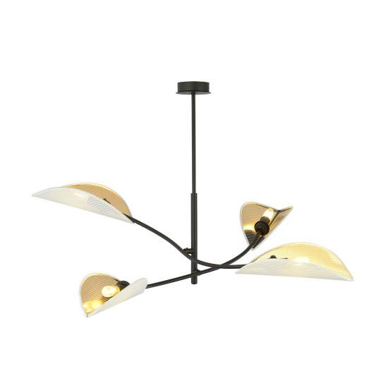 Sospensione Nordica 4 Luci Ares In Acciaio Nero Bianco E Oro Bracci Regolabili LA0102-EB-PL4-NR