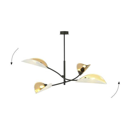 Sospensione Nordica 4 Luci Ares In Acciaio Nero Bianco E Oro Bracci Regolabili LA0102-EB-PL4-NR