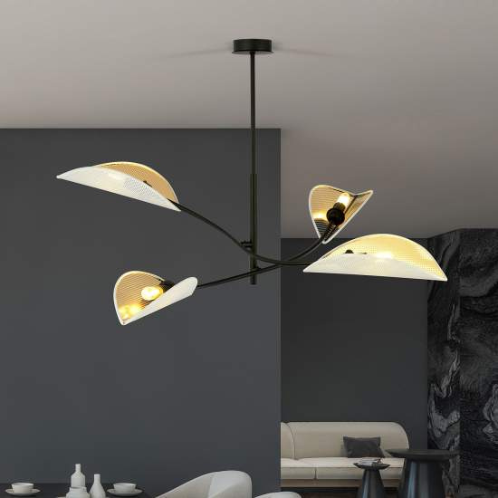 Sospensione Nordica 4 Luci Ares In Acciaio Nero Bianco E Oro Bracci Regolabili LA0102-EB-PL4-NR