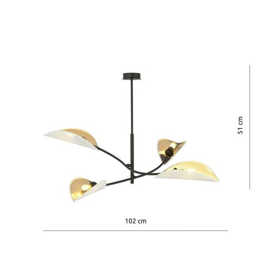 Sospensione Nordica 4 Luci Ares In Acciaio Nero Bianco E Oro Bracci Regolabili LA0102-EB-PL4-NR