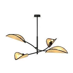 Sospensione Nordica 4 Luci Marte Acciaio E Rattan Con Bracci Regolabili