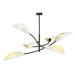 Sospensione Nordica 6 Luci Marte Acciaio Nero Bianco E Oro Bracci Regolabili