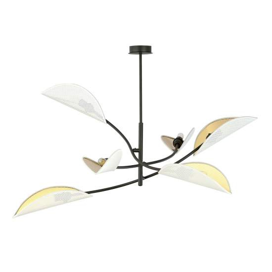 Sospensione Nordica 6 Luci Ares In Acciaio Nero Bianco E Oro Bracci Regolabili LA0102-EB-PL6-NR