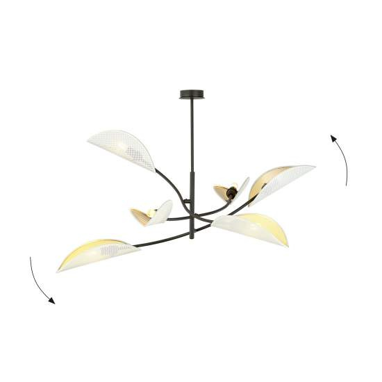 Sospensione Nordica 6 Luci Ares In Acciaio Nero Bianco E Oro Bracci Regolabili LA0102-EB-PL6-NR