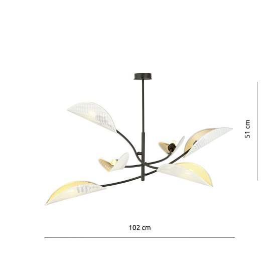 Sospensione Nordica 6 Luci Ares In Acciaio Nero Bianco E Oro Bracci Regolabili LA0102-EB-PL6-NR