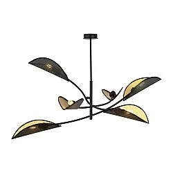 Sospensione Nordica 6 Luci Marte In Acciaio Nero Oro Bracci Regolabili