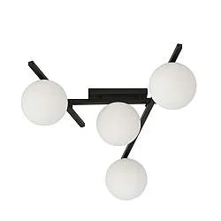 Plafoniera Moderna 4 Luci Teti In Acciaio Nero Bracci Regolabili E Vetro Opale