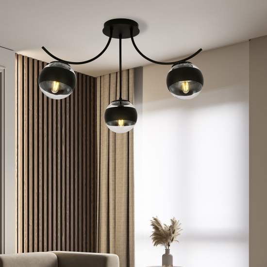 Plafoniera Moderna Coeo Acciaio Nero 3 Luci E14 Ip20 LA0104-EB-PL3-NR