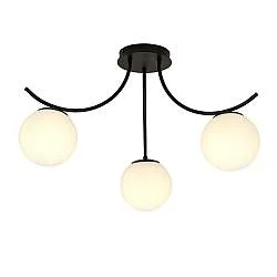 Plafoniera Moderna 3 Luci Coeo In Acciaio Nero E Diffusori In Vetro Opale