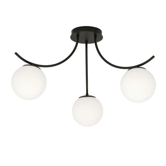 Plafoniera Moderna 3 Luci Coeo In Acciaio Nero E Diffusori In Vetro Opale LA0104-EB-PL3-NR-BI