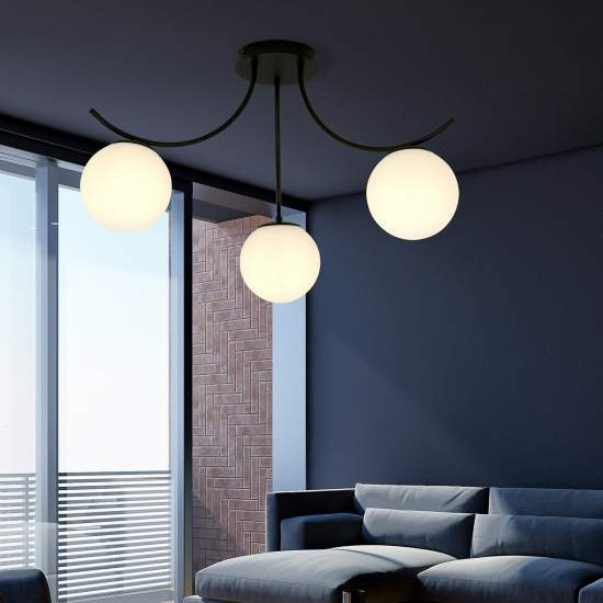 Plafoniera Moderna 3 Luci Coeo In Acciaio Nero E Diffusori In Vetro Opale LA0104-EB-PL3-NR-BI