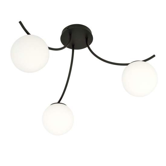 Plafoniera Moderna 3 Luci Coeo In Acciaio Nero E Diffusori In Vetro Opale LA0104-EB-PL3-NR-BI