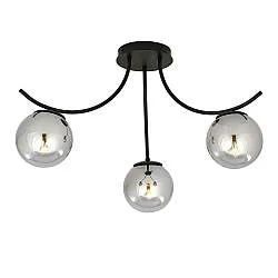 Plafoniera Moderna 3 Luci Coeo In Acciaio Nero E Diffusori In Vetro Fumè
