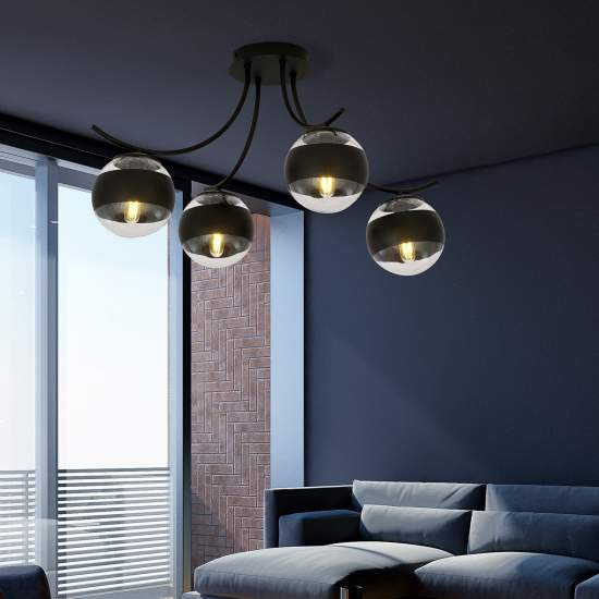 Plafoniera Moderna Coeo Acciaio Nero 4 Luci E14 Ip20 LA0104-EB-PL4-NR
