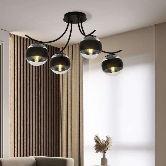 Plafoniera Moderna Coeo Acciaio Nero 4 Luci E14 Ip20 LA0104-EB-PL4-NR