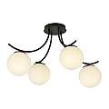 Plafoniera Moderna 4 Luci Coeo In Acciaio Nero E Diffusori In Vetro Opale LA0104-EB-PL4-NR-BI