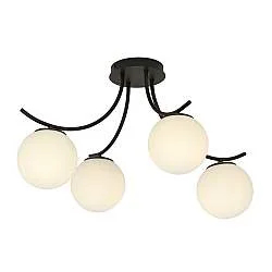 Plafoniera Moderna 4 Luci Coeo In Acciaio Nero E Diffusori In Vetro Opale
